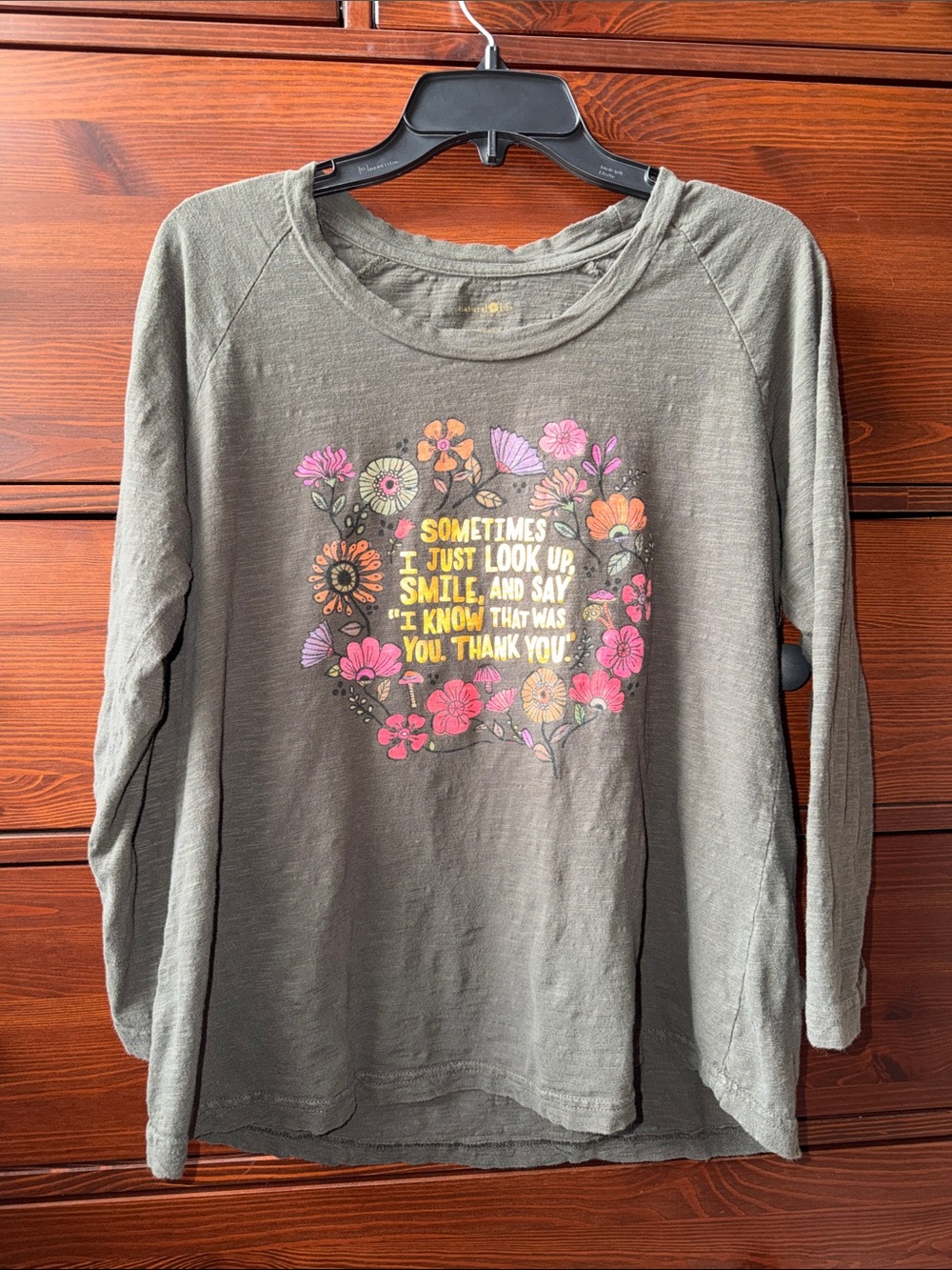 Natural Life Forest Green Floral Graphic 3/4 Sleeve Top | Size M